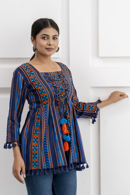 ANNU PARIDHAN Casual Printed Women Blue Top