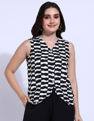 all about you Formal 3/4 Sleeve Color Block Women Black Top
