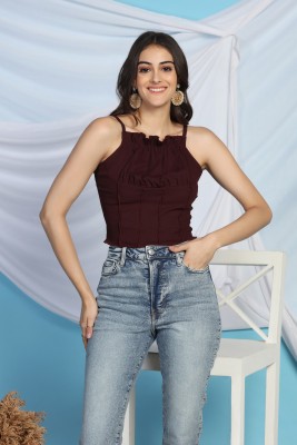 Leriya Fashion Party Solid Women Brown Top