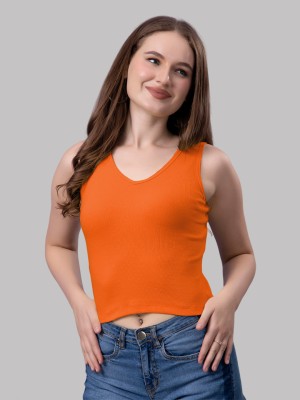 FRISKERS Casual Solid Women Orange Top