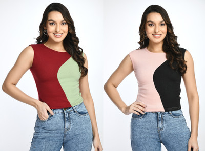 GLADLY Casual Color Block Women Maroon, Pink Top