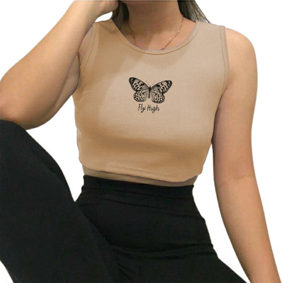 Fashion And Youth Casual Printed Women Beige Top