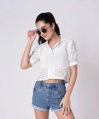 Lunice Casual Self Design Women White Top