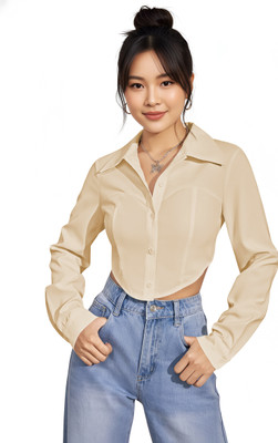 Leriya Fashion Casual Self Design Women Beige Top