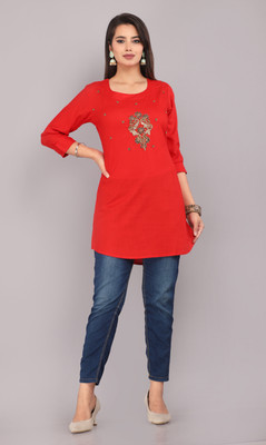 Highlight fashion export Casual Embroidered Women Red Top