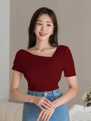 Istyle Can Casual Solid Women Maroon Top