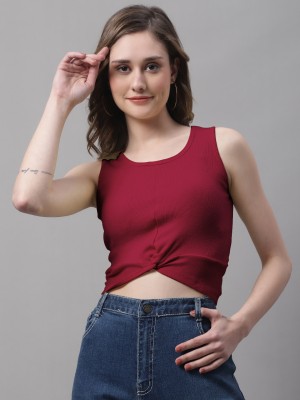 FBAR Casual Solid Women Maroon Top