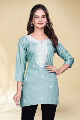 ITS YOU CREATION Casual Embroidered Women Light Blue, Black Top