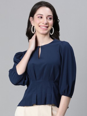 OXOLLOXO Casual Solid Women Dark Blue Top