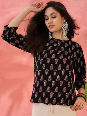 Sangria Casual Printed Women Black Top