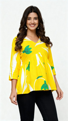 TANVASTYA Casual Printed Women Yellow Top
