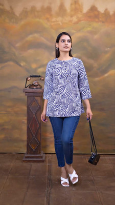 NG CREATION Women Printed A-line Kurta(Blue)