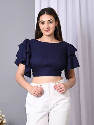 VYMO Casual Solid Women Blue Top