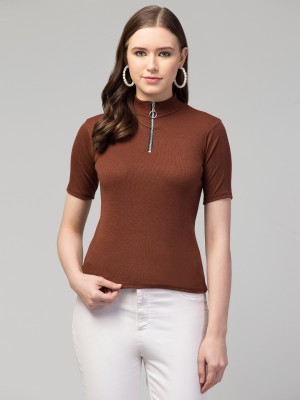 Alveen Empire Casual Solid Women Brown Top