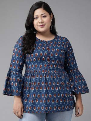 Yash Gallery Casual Geometric Print Women Blue Top