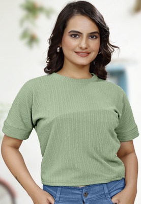 Jay Enterprises Casual Self Design Women Green Top