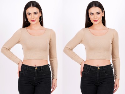 SUGARCANNE Formal Solid Women Beige Top