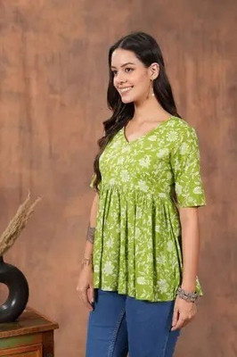 ARZOO Casual Floral Print Women Green Top