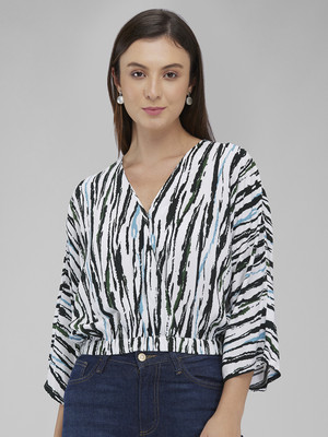 IZEL Casual Tie & Dye Women Black Top