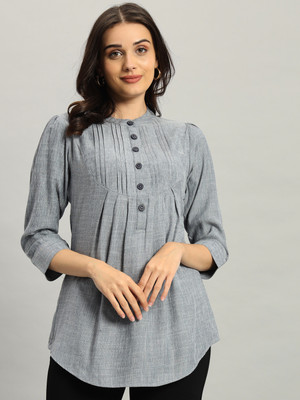 Reberry Casual Solid Women Grey Top