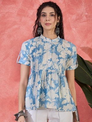 Sangria Casual Printed Women Light Blue, White Top