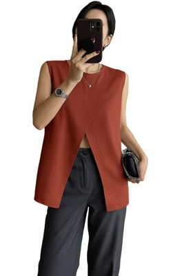Zilcon Casual Solid Women Orange Top