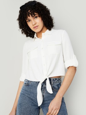 Ginger by Lifestyle Casual Solid Women White Top