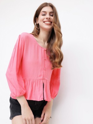 Dressberry Casual Solid Women Pink Top