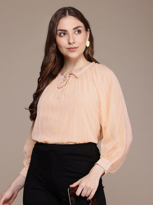 French Connection Casual Self Design Women Orange Top