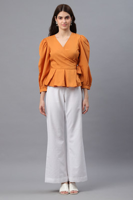OTTAVIA Party Solid Women Brown Top