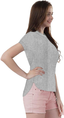THE BLAZZE Casual Self Design Women Grey Top