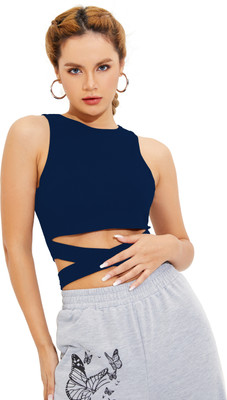 Sugathari Casual Solid Women Dark Blue Top