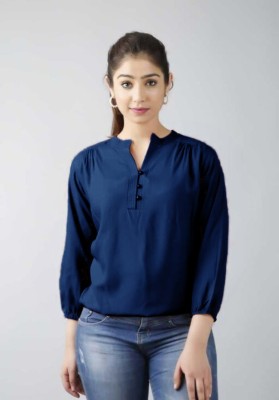 vaibhav ji creations Casual Solid Women Dark Blue Top