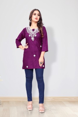 RAHULRAJ TEXTILE Formal Embroidered Women Purple Top