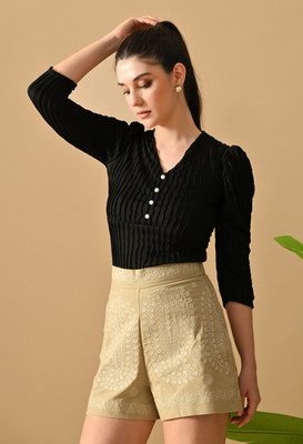 IUGA Casual Solid Women Black Top