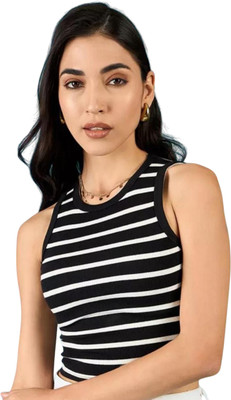 FAST CRY Casual Striped Women Black Top
