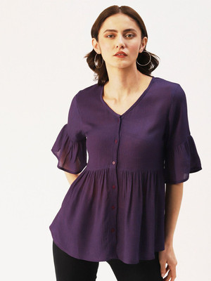 Dressberry Casual Self Design Women Purple Top