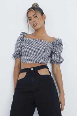 I Saw It First Casual Checkered Women White, Black Top