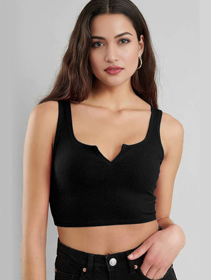 CotiQ Casual Solid Women Black Top