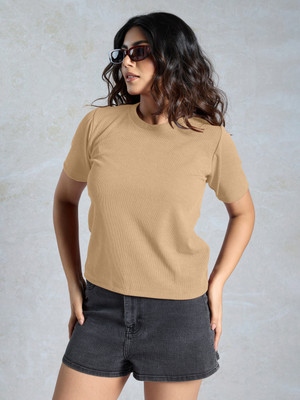 Dressberry Casual Solid Women Beige Top