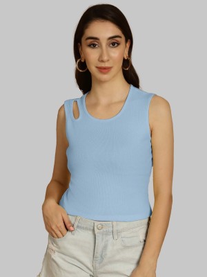 FRISKERS Casual Self Design Women Light Blue Top