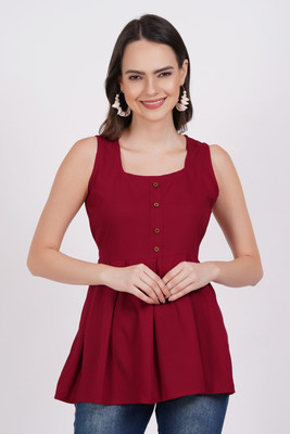 Majestykart Casual Solid Women Maroon Top