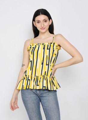 FLAMBOYANT Party Printed Women Yellow Top