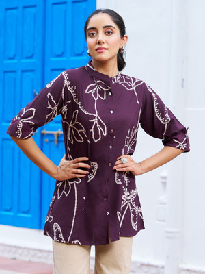 KAFTANIZE Casual Printed Women Maroon Top