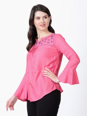 DRAPE AND DAZZLE Casual Embroidered Women Pink Top