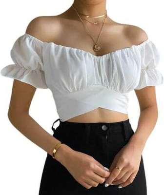 HouseOfCommon Casual Self Design Women White Top