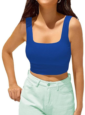 THE BLAZZE Casual Solid Women Dark Blue Top