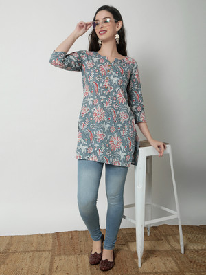 Janakdulari fashion Casual Printed Women Grey Top