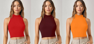 RYTE STYLE Casual Solid Women Maroon, Red, Orange Top