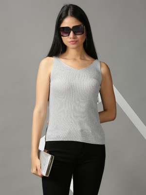 Showoff Casual Solid Women Grey Top